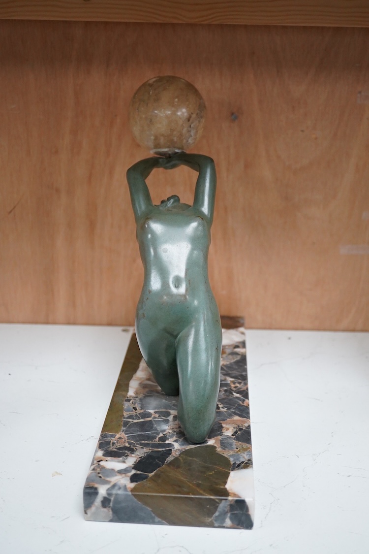 A French Art Deco bronze designed by C. Mirval, on marble plinth, engraved signature, 27cm